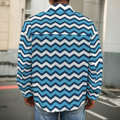 Blue And White Zigzag Pattern Print Men's Shirt Jacket