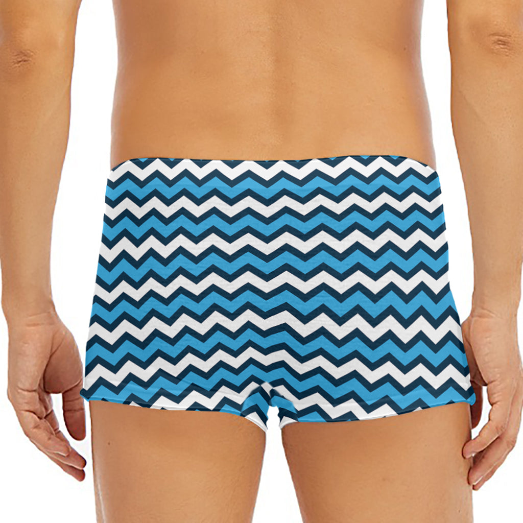 Blue And White Zigzag Pattern Print Men's Short Boxer Briefs