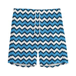 Blue And White Zigzag Pattern Print Men's Sports Shorts