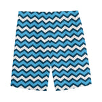 Blue And White Zigzag Pattern Print Men's Sports Shorts