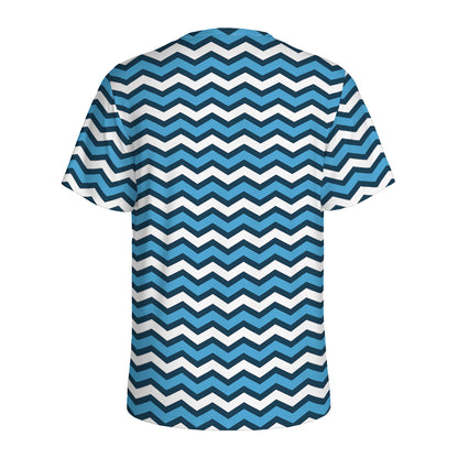 Blue And White Zigzag Pattern Print Men's Sports T-Shirt