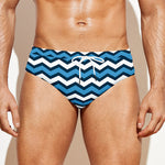 Blue And White Zigzag Pattern Print Men's Swim Briefs