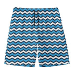 Blue And White Zigzag Pattern Print Men's Swim Trunks
