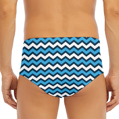 Blue And White Zigzag Pattern Print Men's Triangle Swim Briefs