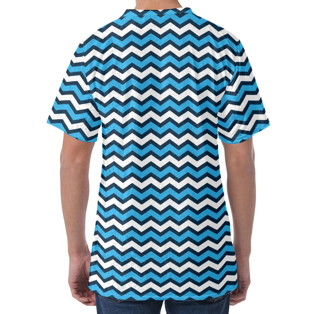 Blue And White Zigzag Pattern Print Men's Velvet T-Shirt
