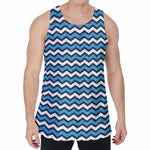 Blue And White Zigzag Pattern Print Men's Velvet Tank Top