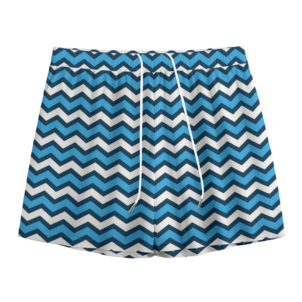 Blue And White Zigzag Pattern Print Mesh Shorts
