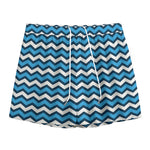 Blue And White Zigzag Pattern Print Mesh Shorts