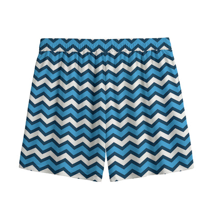 Blue And White Zigzag Pattern Print Mesh Shorts
