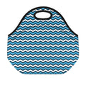 Blue And White Zigzag Pattern Print Neoprene Lunch Bag