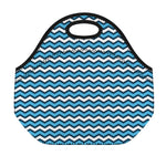 Blue And White Zigzag Pattern Print Neoprene Lunch Bag