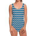Blue And White Zigzag Pattern Print One Piece Swimsuit