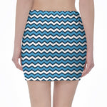 Blue And White Zigzag Pattern Print Pencil Mini Skirt