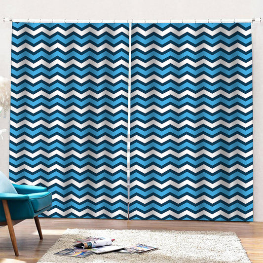 Blue And White Zigzag Pattern Print Pencil Pleat Curtains