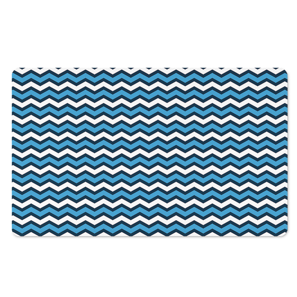 Blue And White Zigzag Pattern Print Polyester Doormat