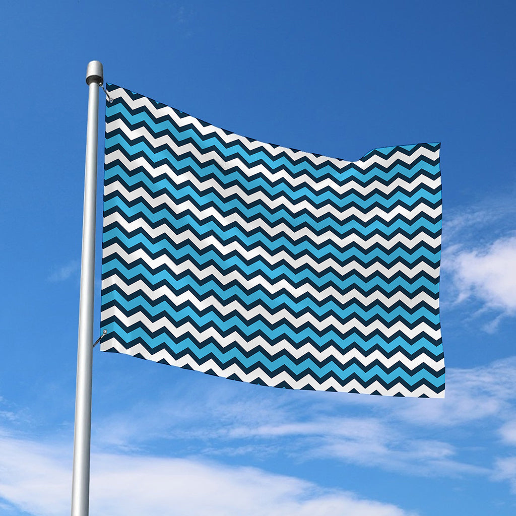 Blue And White Zigzag Pattern Print Polyester Flag