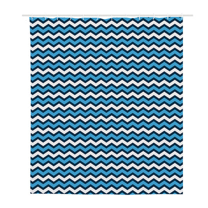 Blue And White Zigzag Pattern Print Polyester Shower Curtain