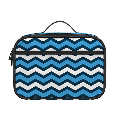 Blue And White Zigzag Pattern Print Portable Lunch Bag