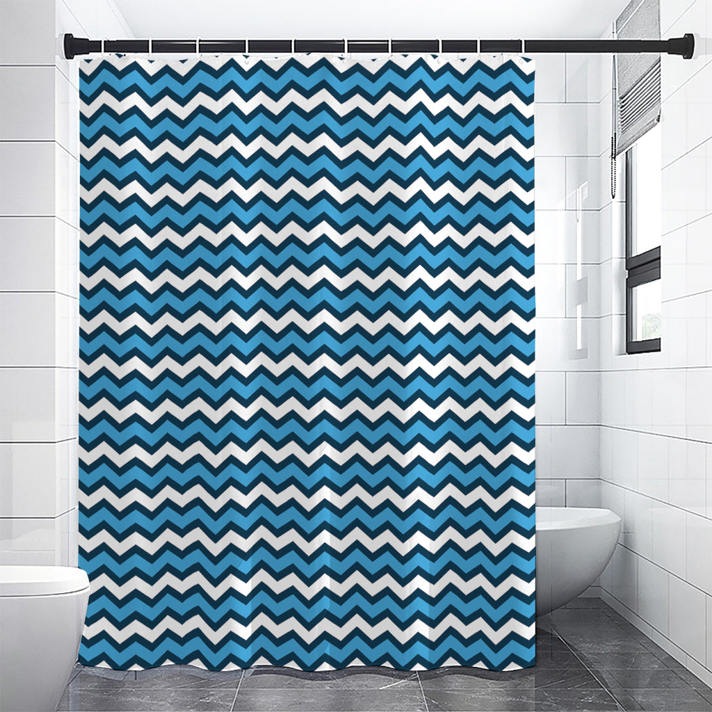 Blue And White Zigzag Pattern Print Premium Shower Curtain