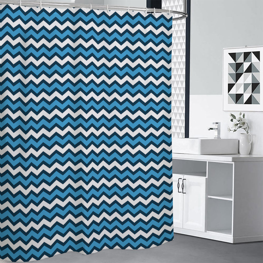 Blue And White Zigzag Pattern Print Premium Shower Curtain