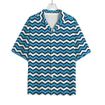 Blue And White Zigzag Pattern Print Rayon Hawaiian Shirt