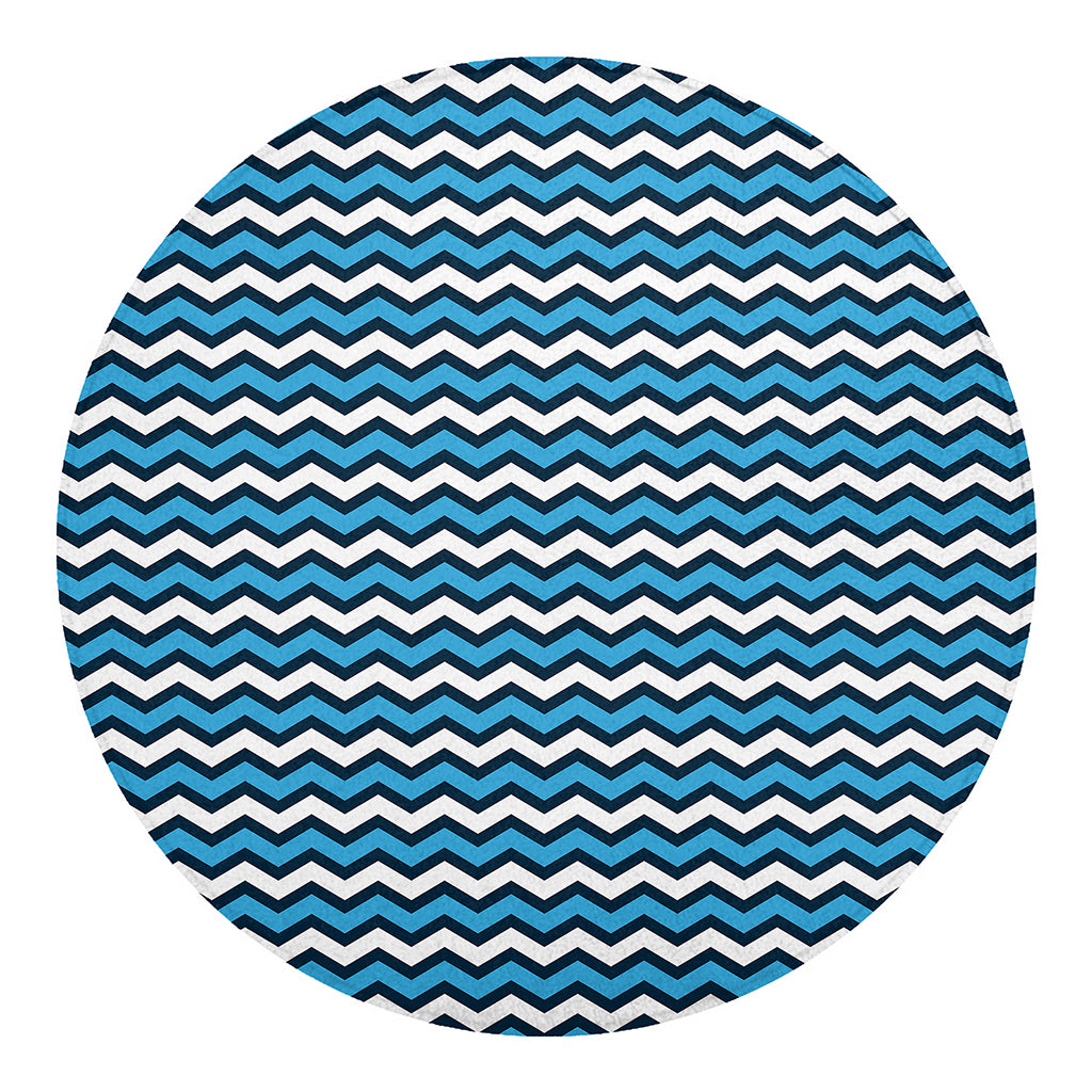 Blue And White Zigzag Pattern Print Round Blanket
