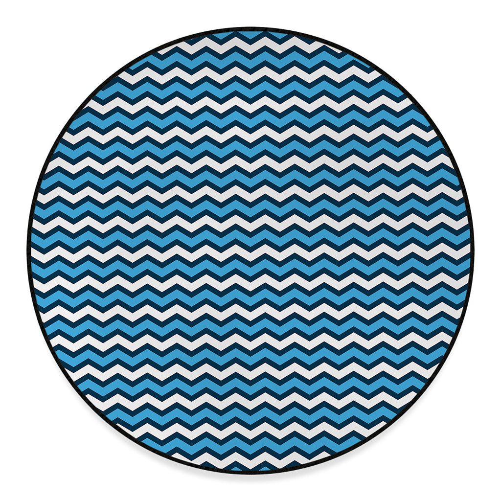 Blue And White Zigzag Pattern Print Round Floor Mat