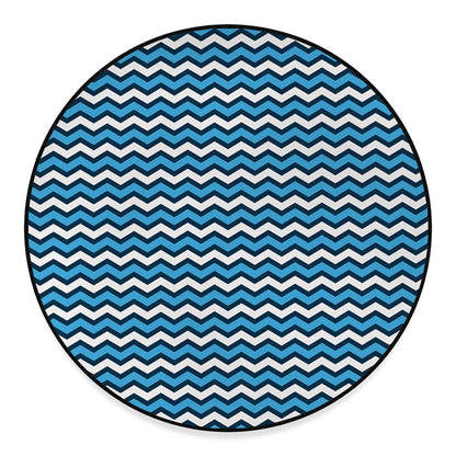 Blue And White Zigzag Pattern Print Round Floor Mat