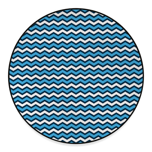 Blue And White Zigzag Pattern Print Round Floor Mat