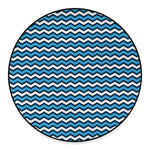 Blue And White Zigzag Pattern Print Round Floor Mat