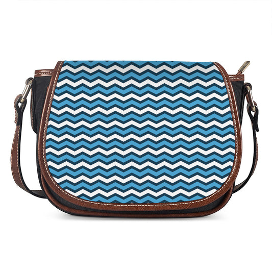 Blue And White Zigzag Pattern Print Saddle Bag