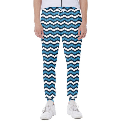 Blue And White Zigzag Pattern Print Scuba Joggers