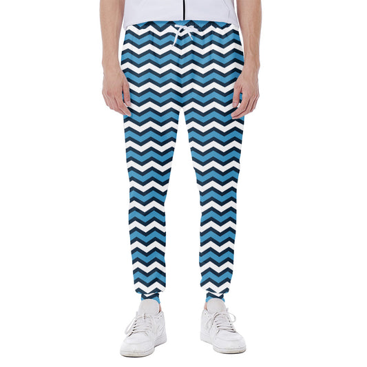 Blue And White Zigzag Pattern Print Scuba Joggers