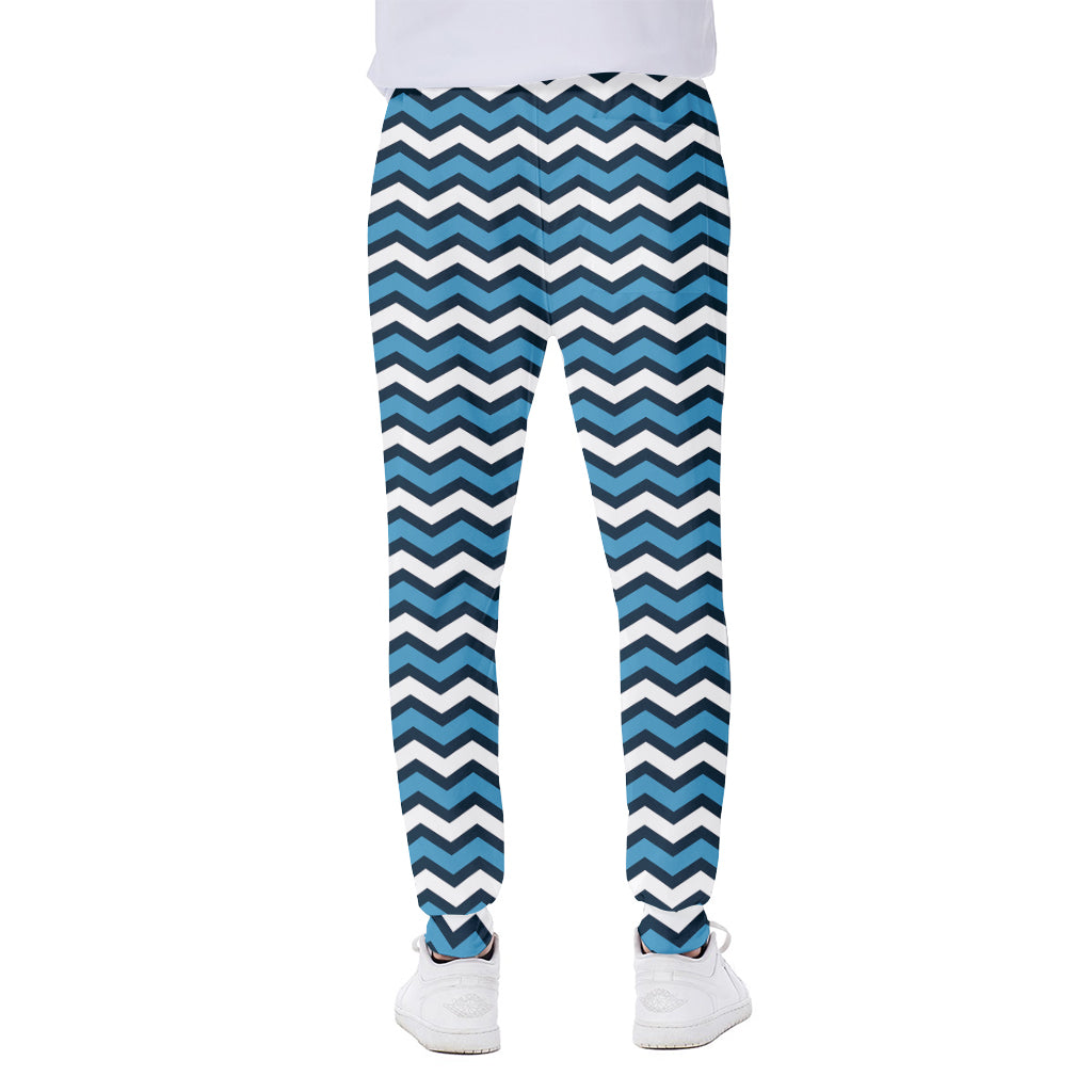 Blue And White Zigzag Pattern Print Scuba Joggers