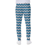 Blue And White Zigzag Pattern Print Scuba Joggers