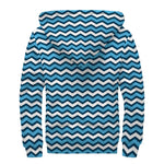 Blue And White Zigzag Pattern Print Sherpa Lined Zip Up Hoodie