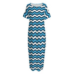 Blue And White Zigzag Pattern Print Short Sleeve Long Nightdress