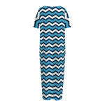 Blue And White Zigzag Pattern Print Short Sleeve Long Nightdress