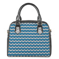 Blue And White Zigzag Pattern Print Shoulder Handbag