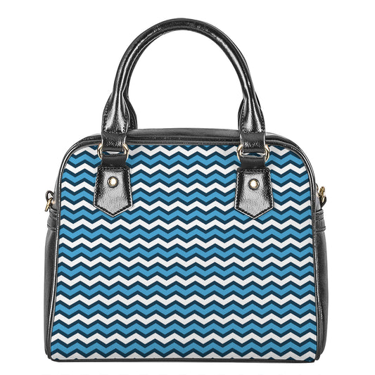 Blue And White Zigzag Pattern Print Shoulder Handbag
