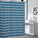 Blue And White Zigzag Pattern Print Shower Curtain