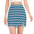 Blue And White Zigzag Pattern Print Side Slit Mini Skirt