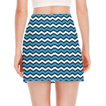 Blue And White Zigzag Pattern Print Side Slit Mini Skirt