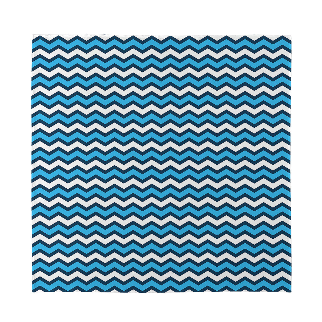 Blue And White Zigzag Pattern Print Silk Bandana