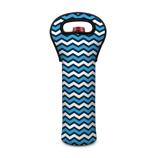 Blue And White Zigzag Pattern Print Single Neoprene Wine Tote