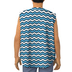Blue And White Zigzag Pattern Print Sleeveless Baseball Jersey