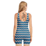 Blue And White Zigzag Pattern Print Sleeveless One Piece Swimsuit