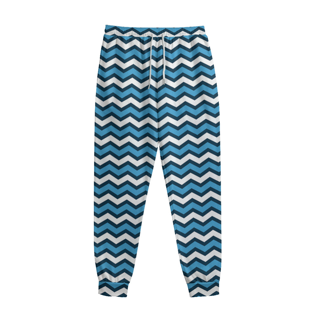 Blue And White Zigzag Pattern Print Sweatpants