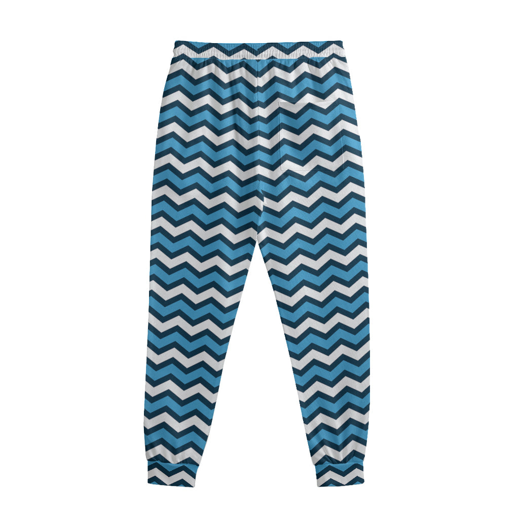 Blue And White Zigzag Pattern Print Sweatpants