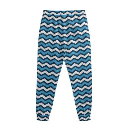 Blue And White Zigzag Pattern Print Sweatpants